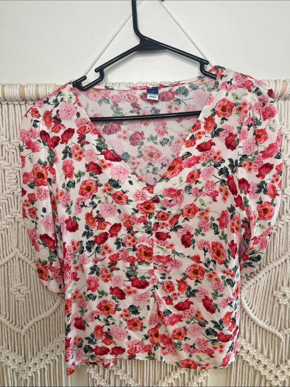 Old Navy Pink Floral V-Neck Blouse